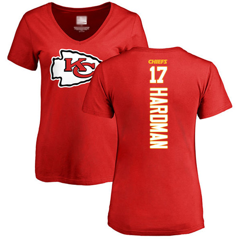 Women Football Kansas City Chiefs #17 Hardman Mecole Red Backer T-Shirt
